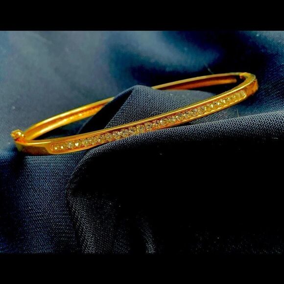 Swarovski Crystal channel set gold hinged bracelet - Picture 3 of 12